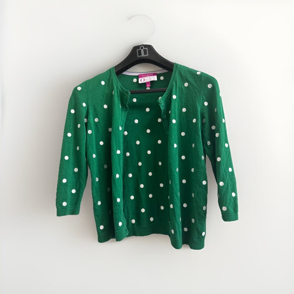 Talbots Green Polka Dot Cardigan Sweater O The Oprah Magazine Collection P Small